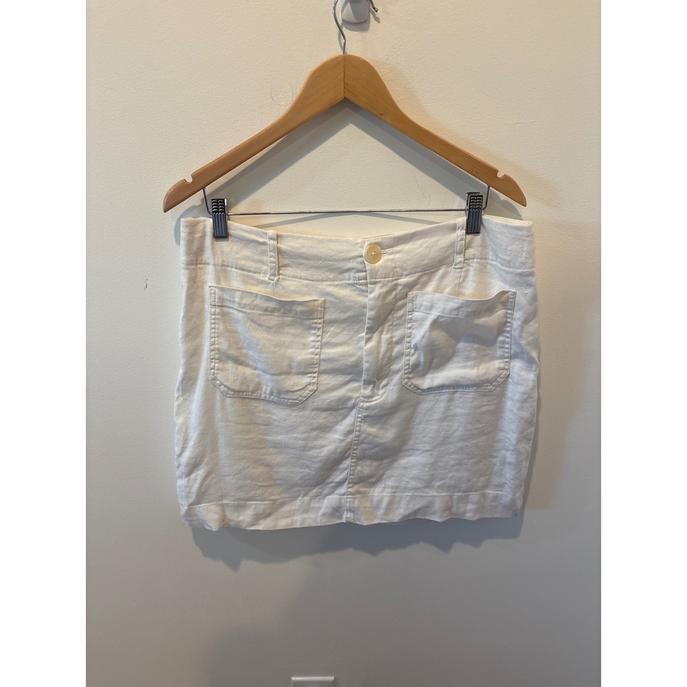Maeve Anthropologie White Linen Blend Mini Skirt Size Large 4-Pocket Casual Chic